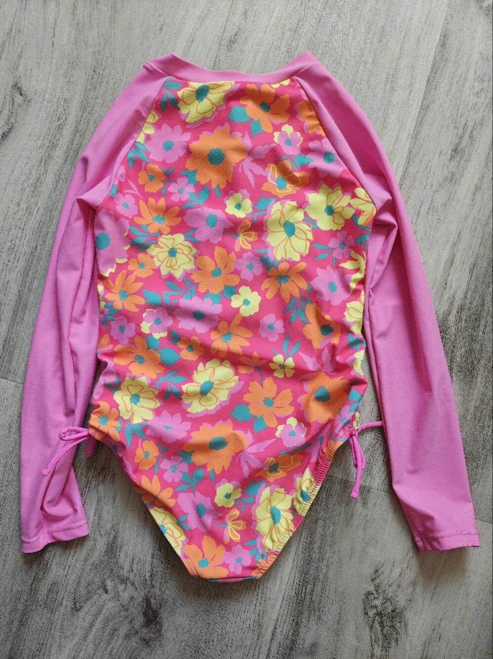 Juicy Couture Girls' Pink Floral Long-Sleeve One-Piece Swimsuit